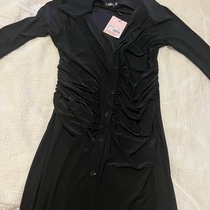 Missguided black ruched slinky midi dress